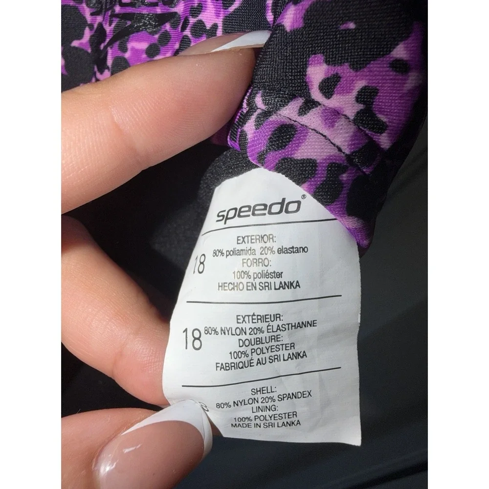 Speedo Women's One Piece Swimsuit Size 18 Purple Black Animal Print Racerback At